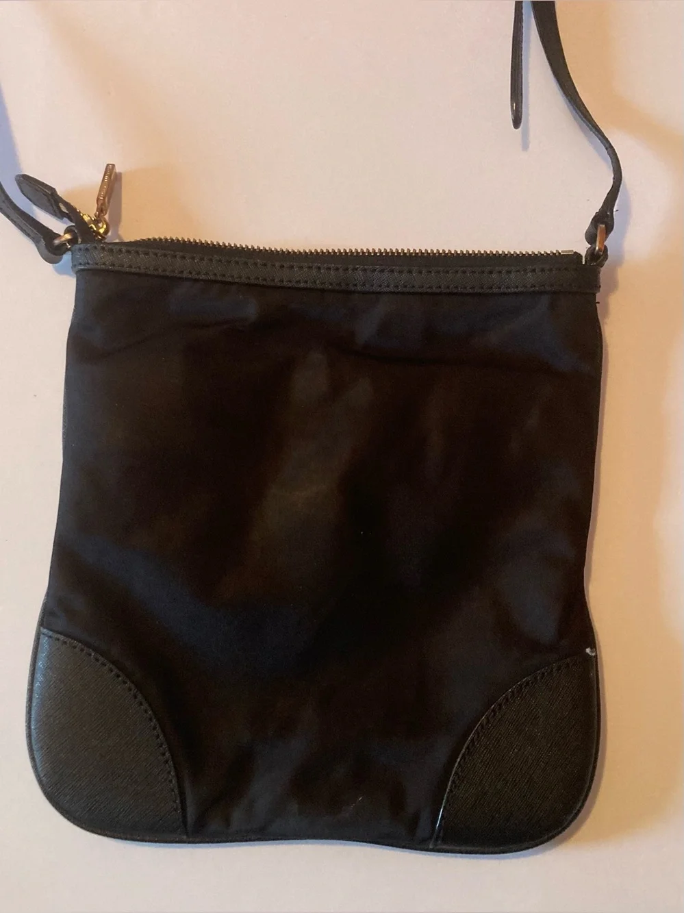 Tory Burch black Crossbody bag with leather trim,Gold hardware and Logo